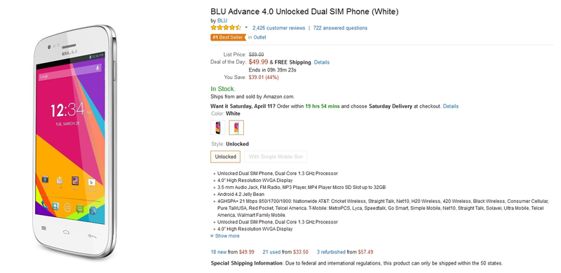 Illustration for article titled Friendly Notice: BLU Advance 4.0 is today's Amazon Goldbox special!